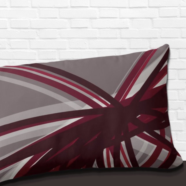 Gray & Burgundy Artistic Abstract Ribbon Design Lumbar Pillow (Creator Uploaded)