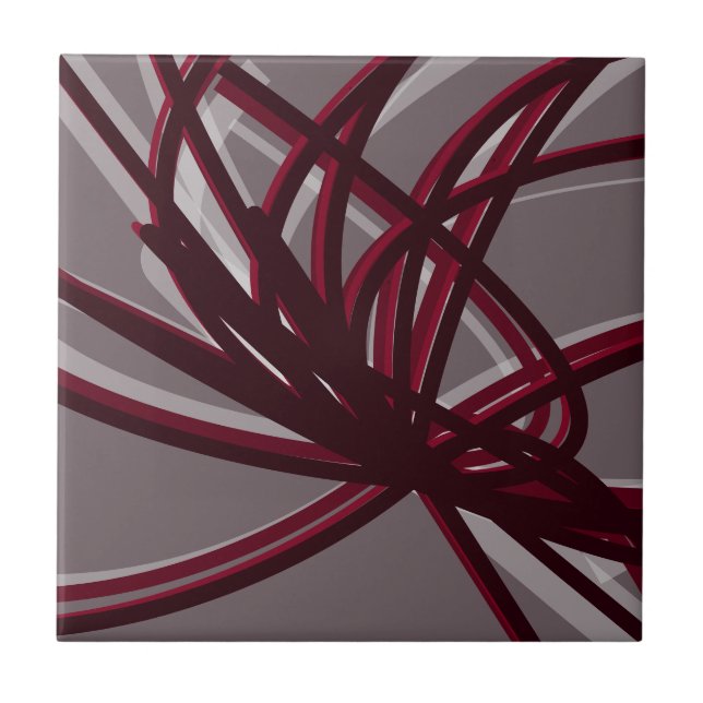 Gray & Burgundy Artistic Abstract Ribbon | Large Ceramic Tile (Front)