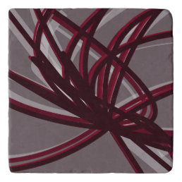 Gray &amp; Burgundy Artistic Abstract Ribbon Marble Trivet