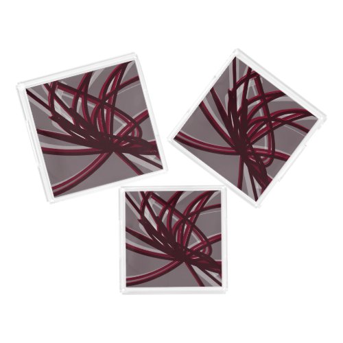 Gray  Burgundy Artistic Abstract Ribbons 3 Acrylic Tray
