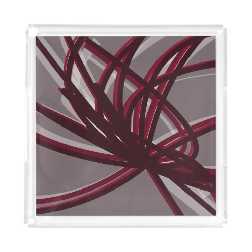Gray  Burgundy Artistic Abstract Ribbons Acrylic Tray