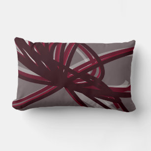 Gray & Burgundy Artistic Abstract Ribbons Lumbar Pillow