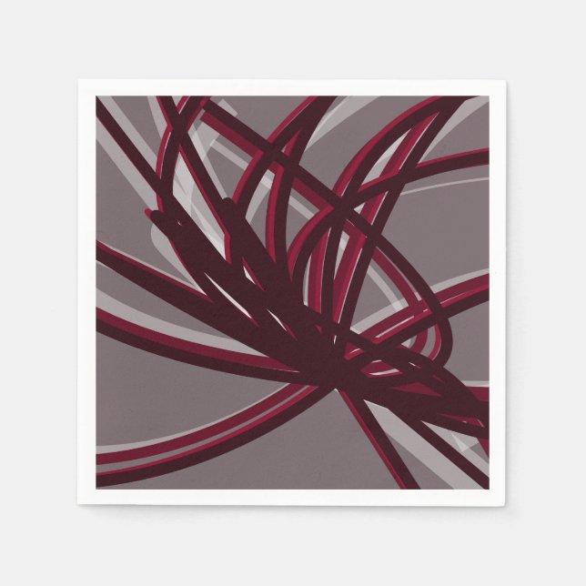 Gray & Burgundy Artistic Abstract Ribbons Napkins (Front)