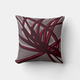 Gray & Burgundy Artistic Abstract Ribbons Throw Pillow