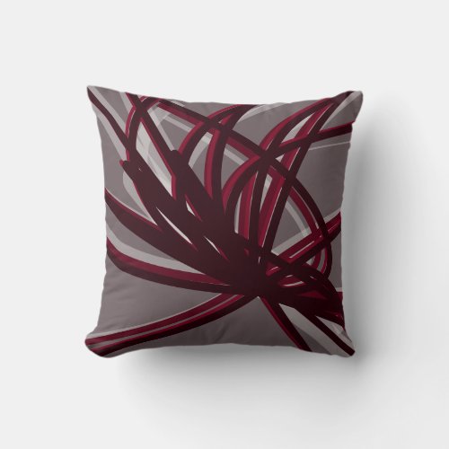 Gray  Burgundy Artistic Abstract Ribbons Throw Pillow