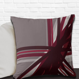 Gray Burgundy Artistic Abstract Throw Pillow