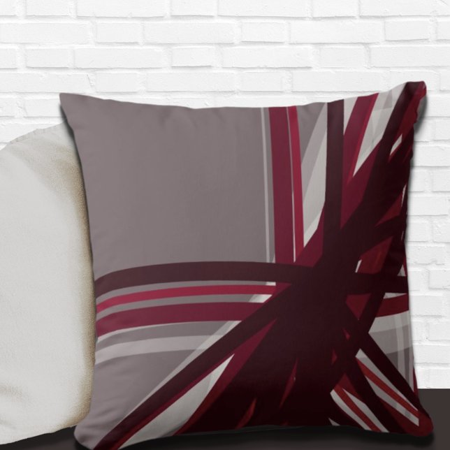 Gray Burgundy Artistic Abstract Throw Pillow (Creator Uploaded)