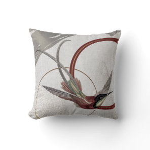 Gray & Burgundy Artistic Hummingbird Design Throw Pillow