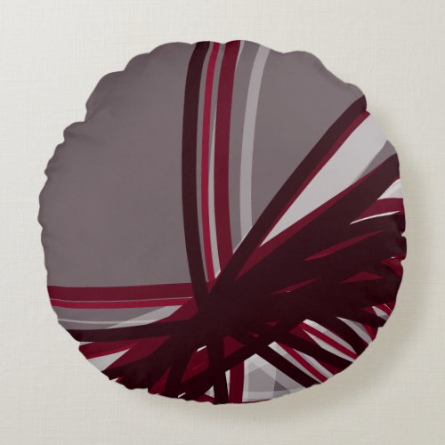 Gray  Burgundy Artistic Linear Round Pillow