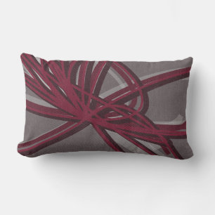 Gray & Burgundy Artistic Ribbons Fabric Texture Lumbar Pillow