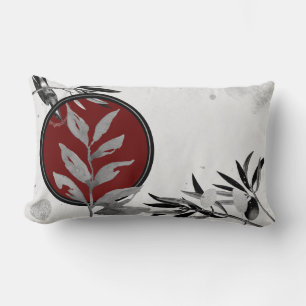 Gray & Burgundy Artistic Watercolor Botanical Lumbar Pillow
