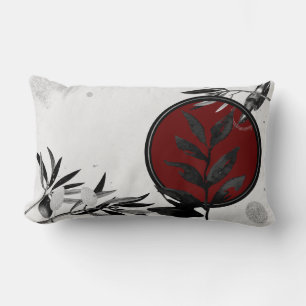 Gray Burgundy & Black Artistic Abstract Watercolor Lumbar Pillow