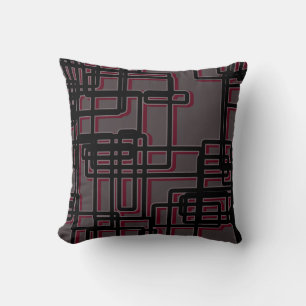 Gray Burgundy & Black Geometric Mid-Century Modern Throw Pillow