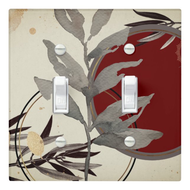 Gray Burgundy & Cream Artistic Abstract Watercolor Light Switch Cover (In Situ)