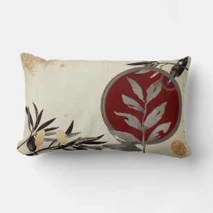 Gray Burgundy Cream Artistic Abstract Watercolor Lumbar Pillow