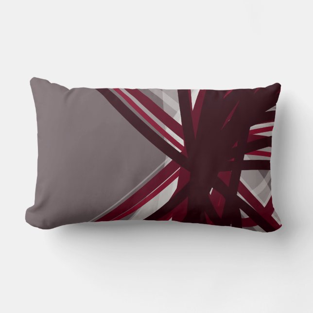 Gray & Burgundy Criss Cross Ribbons Lumbar Pillow (Front)