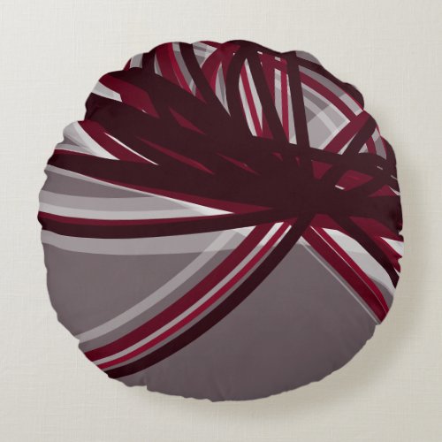 Gray  Burgundy Elegant Ribbon Design Round Pillow