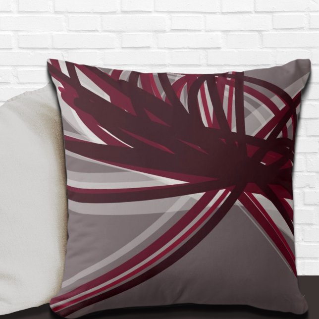 Gray Burgundy Elegant Ribbon Throw Pillow (Creator Uploaded)
