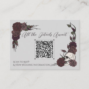 Gray & Burgundy Floral Skull Wedding QR Enclosure Card