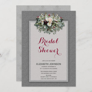 Gray Burgundy Floral Watercolor Bridal Shower Invitation