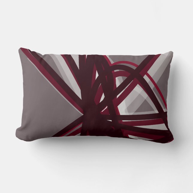 Gray & Burgundy Modern Artistic Abstract Lumbar Pillow (Front)