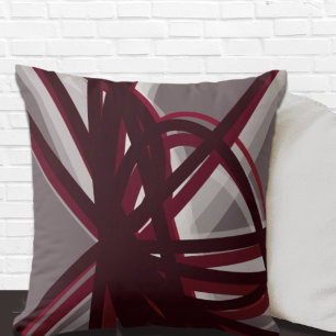 Gray & Burgundy Modern Artistic Abstract Throw Pillow