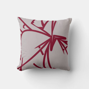 Gray & Burgundy Modern Elegant Abstract Bamboo Throw Pillow