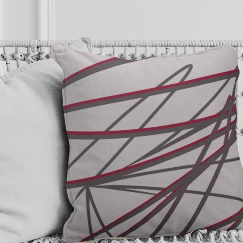 Gray  Burgundy Modern Elegant Abstract Throw Pillow