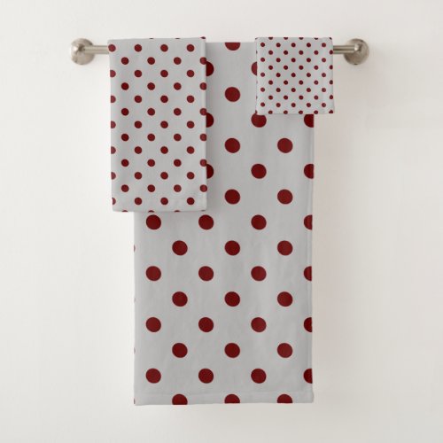 Gray Burgundy Polka Dot Bath Towel Set