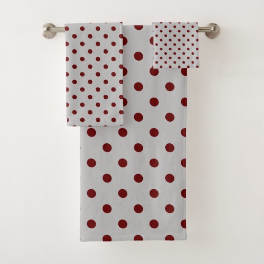 Gray Burgundy Polka Dot Bath Towel Set | Zazzle.com