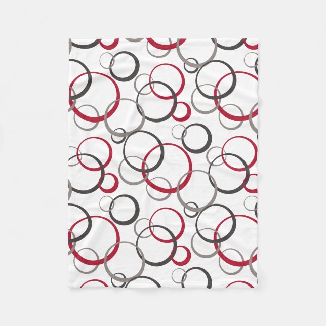 Gray burgundy Red Circles White Fleece Blanket (Front)