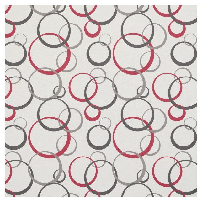 Gray Burgundy Red Rings Modern Geometric Pattern Fabric (Swatch)