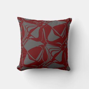 Gray Burgundy Red Slanted Contemporary Art Print Throw Pillow