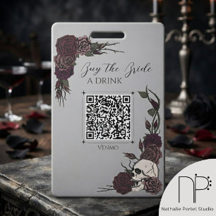 Gray & Burgundy Skull Drink Payment Badge