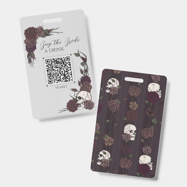 Gray & Burgundy Skull Drink Payment Badge (Front & Back)