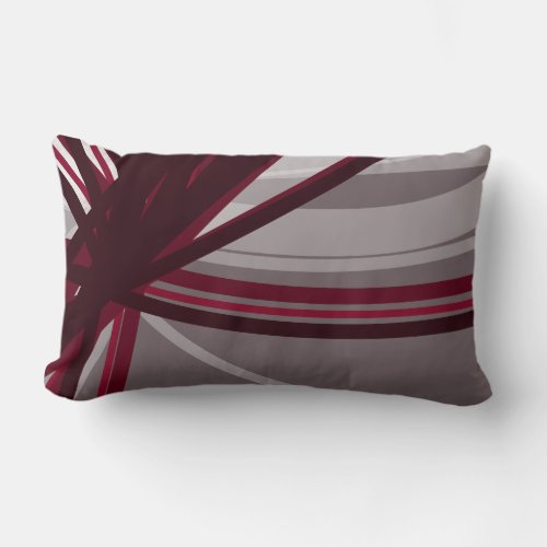 Gray  Burgundy Stylish Abstract Ribbons Lumbar Pillow