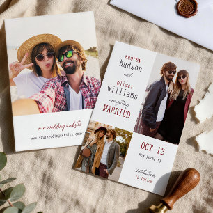 Gray Burgundy Typography Photos Wedding Save The Date