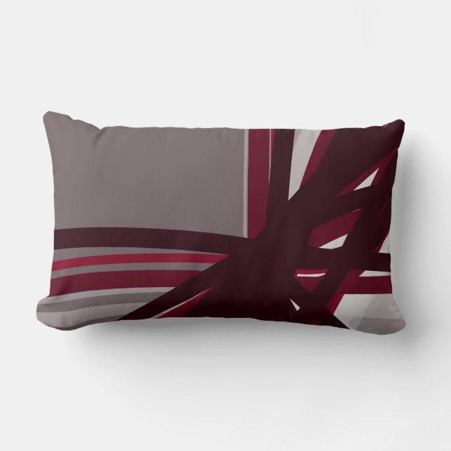 Gray Burgundy & White Artistic Abstract Linear Lumbar Pillow (Front)