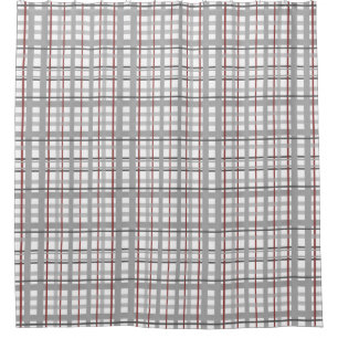 Gray Burgundy White Plaid Checkered Shower Curtain
