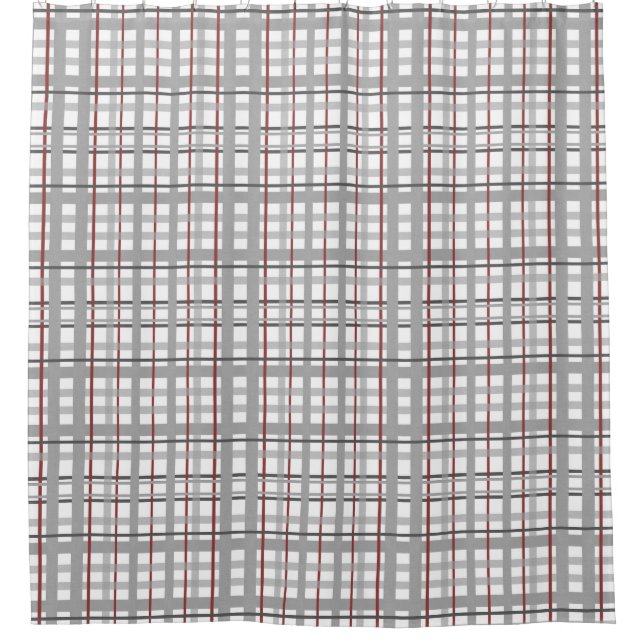Gray Burgundy White Plaid Checkered Shower Curtain (Front)
