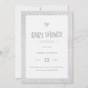 Gray Burlap Baby Shower Invitation - Blank Reverse