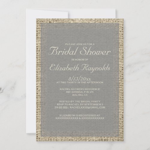 Grey Burlap Bridal Shower Invitations