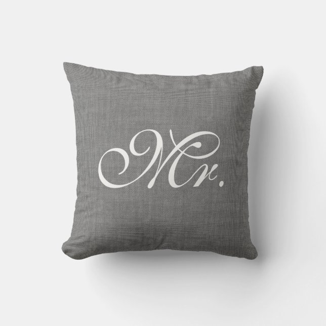 Gray Burlap Mr. Pillow (Front)