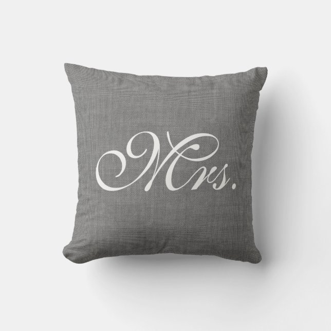 Gray Burlap Mrs. Pillow (Front)