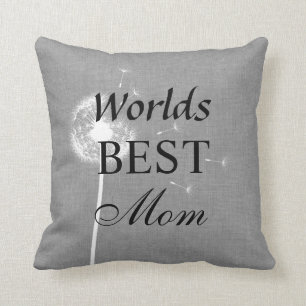 Gray Burlap Worlds Best Mom Pillow with Dandelion