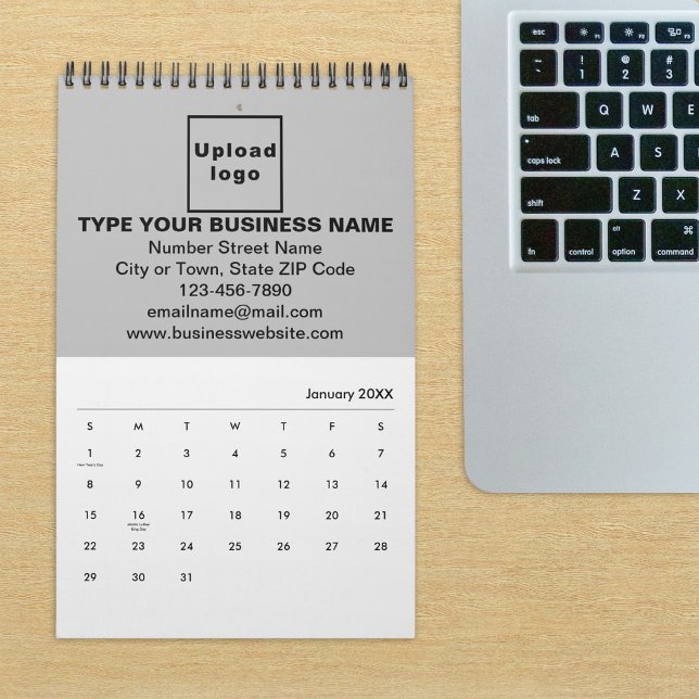 Gray Business Brand on Calendar (Build brand name awareness. Gray business branding on calendar displayed on office desk.)