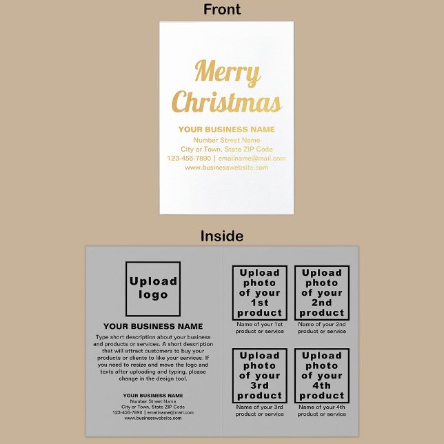 Gray Business Brand on Christmas Foil Card (Gray business brand with products or services on Christmas folded foil card.)