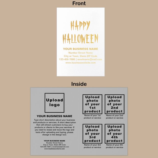 Gray Business Brand on Halloween Foil Card (Gray business brand with products or services on Halloween folded foil card.)