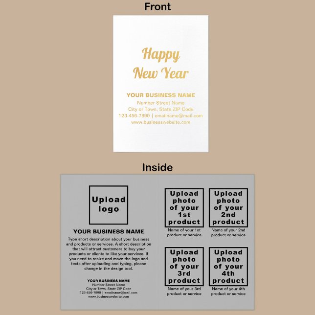 Gray Business Brand on New Year Foil Card (Gray business brand with products or services on New Year folded foil card.)
