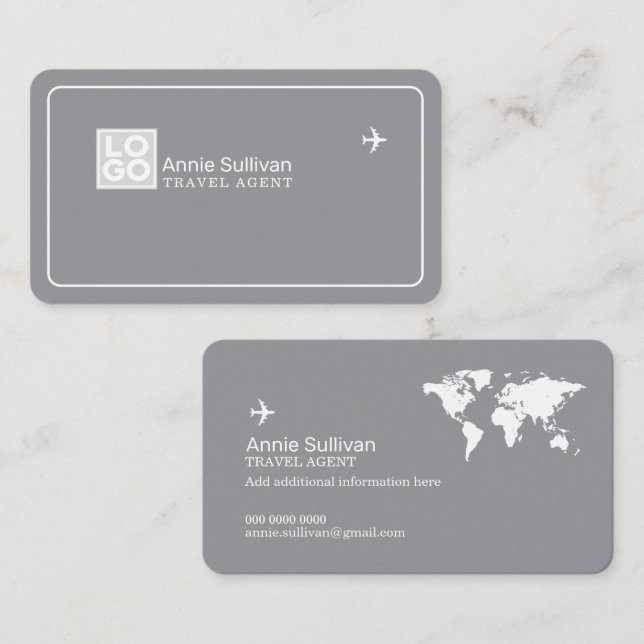 Gray Business Card with Travel Agent Logo (Front/Back)